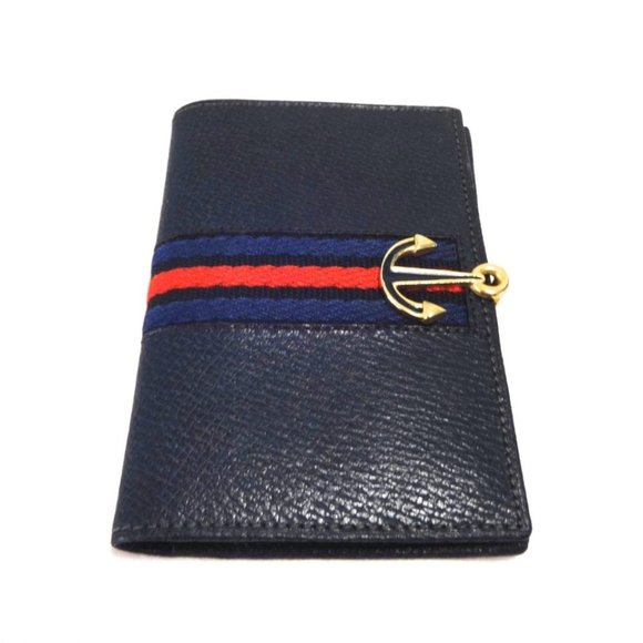 SAKS FIFTH AVENUE-MADE IN ITALY-NAVY LEATHER WALLET &...